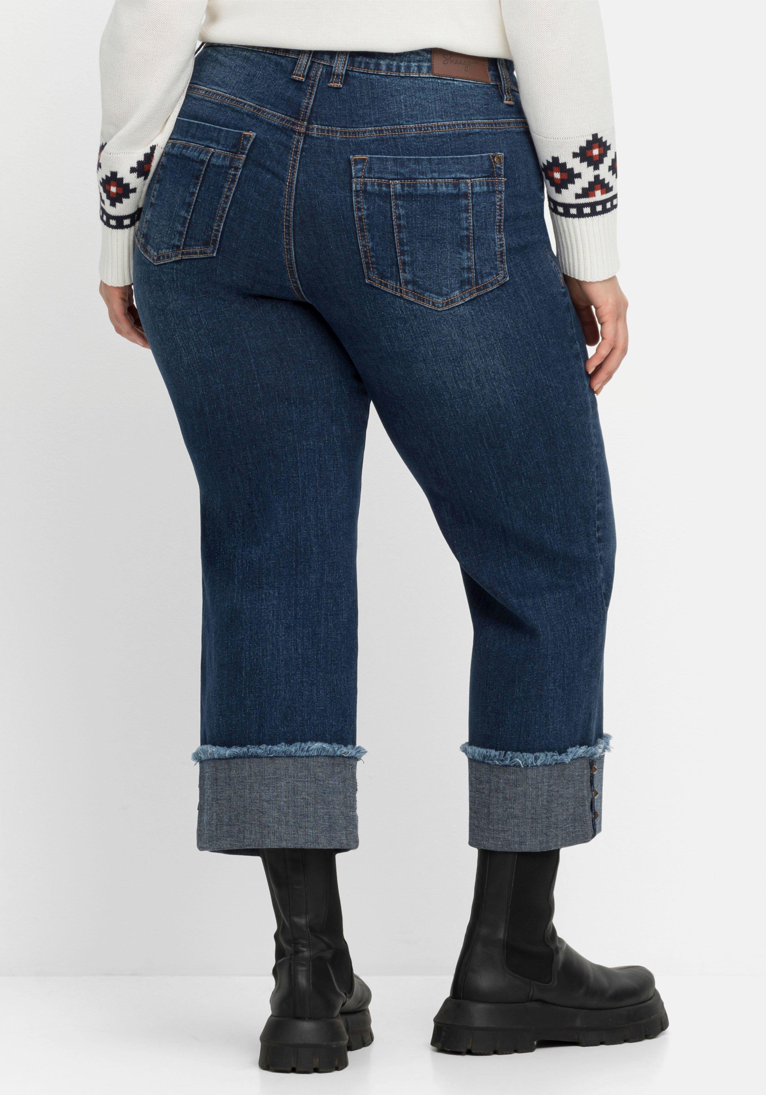 Weite 7/8-Jeans mit breitem Saum-Umschlag