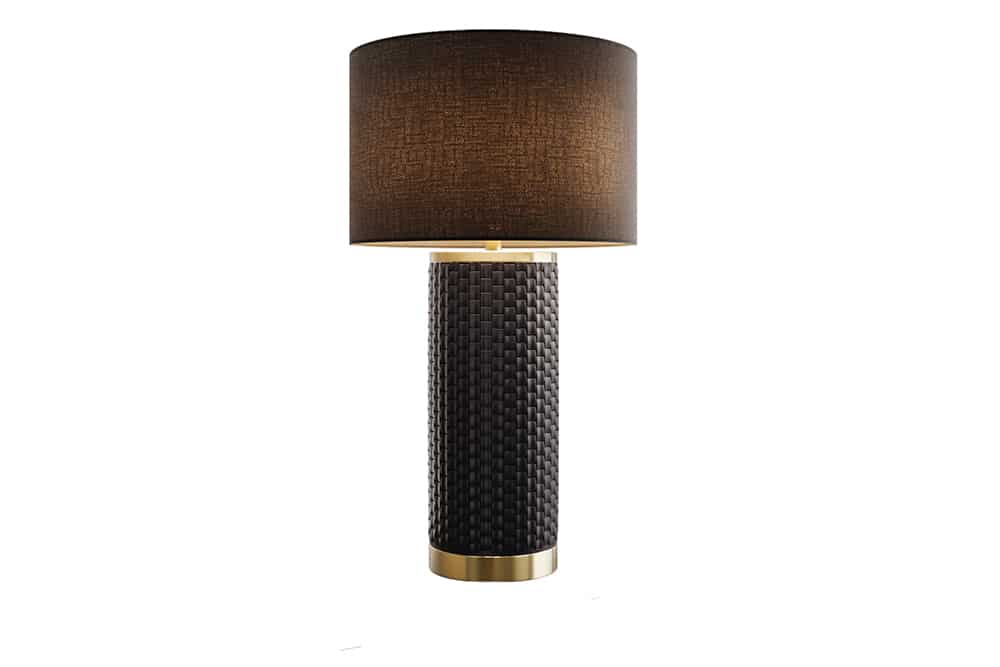 Moderne Tischlampe ELEGANCIA 70cm schwarz gold Keramik rund Stoffschirm