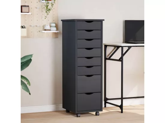 Armoire roulante avec tiroirs MOSS gris bois de pin solide
