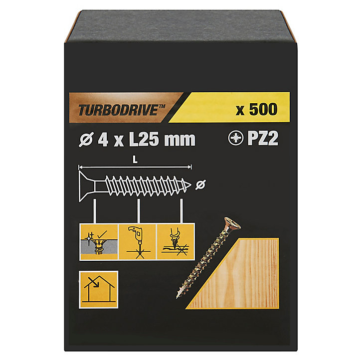 Vis à bois Turbodrive Premium pozidriv zinguée jaune 4x25 mm - 500 pièces