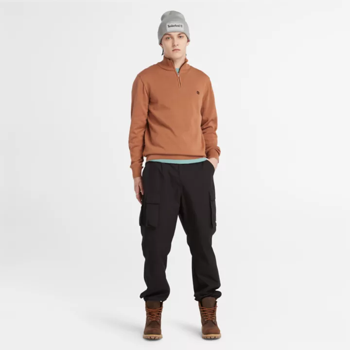 Pull à encolure zippée en coton Williams River pour homme en marron
