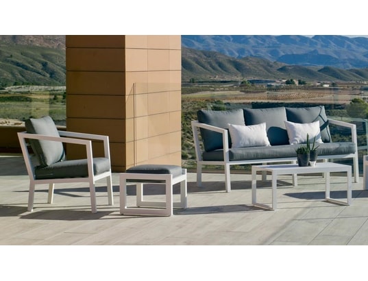 HEVEA - Salon extérieur Ensemble salon sofa de jardin acapu 8+2 en aluminium blanc c...