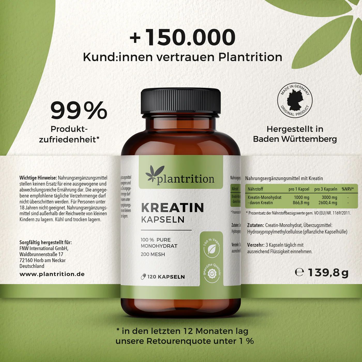 plantrition Kreatin Kapseln