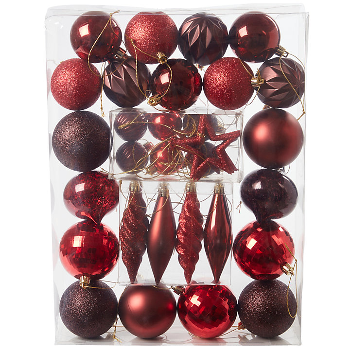 Lot de 40 boules de Noël en plastique rouge 10 modèles