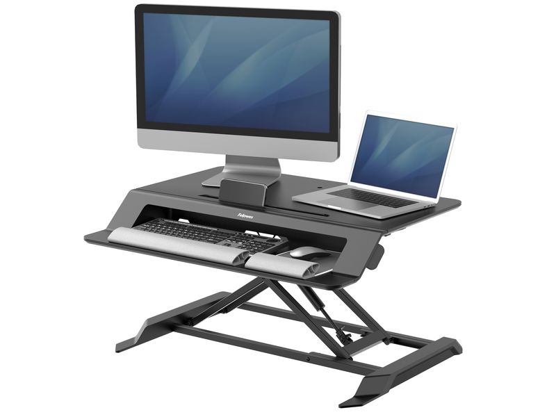Fellowes Bildschirm-Ständer Lotus LT Schwarz Sitz-Steh Workstation, höhenverstellbar