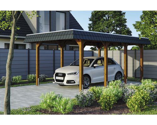 SKAN HOLZ Spreewald enkele carport inclusief paalankers, 345 x 589 cm, walnoot