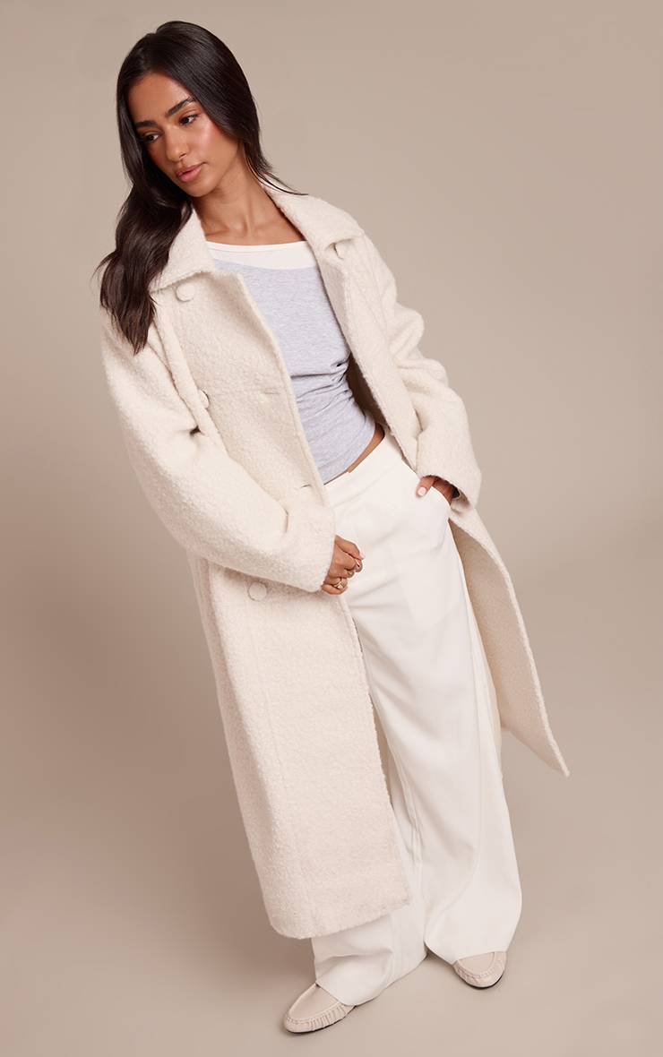 Ecru Manteau Maxi Bouclé Taupe À Double Boutonnage Petite
