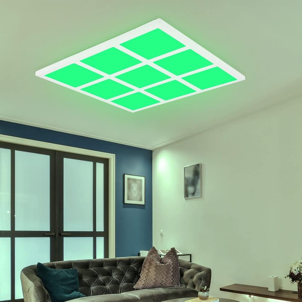 RGB LED Deckenleuchte Deckenlampe Panel Deckenpanel mit Fernbedienung dimmbar CCT, Metall Kunststoff, Nachtlicht einzelne Quadrate separat schaltbar, LxBxH 43x43x5 cm