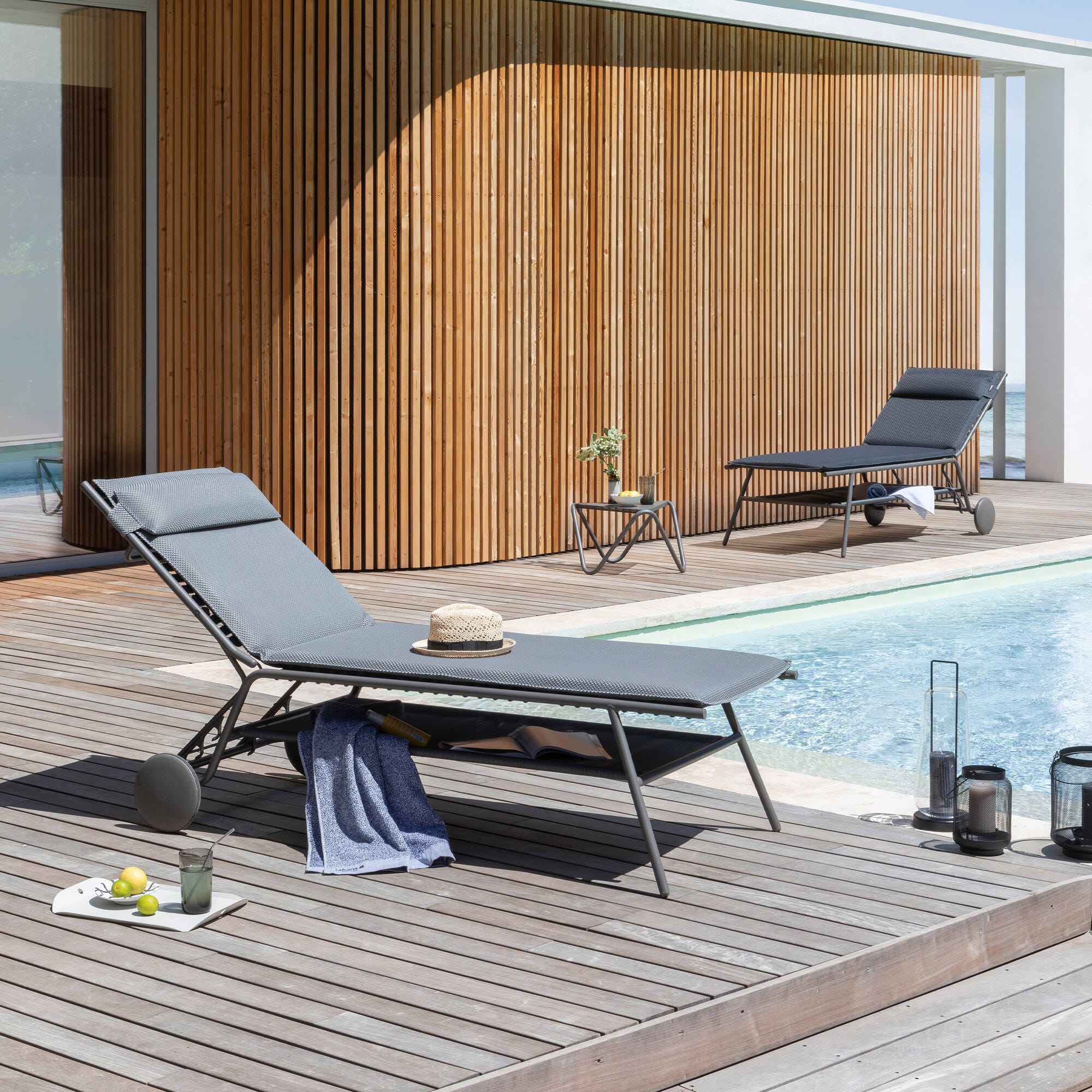 Badehandtuch für Relaxliege XL und Sonnenliege Littoral Baumwolle Blau Iroise