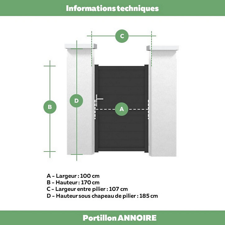 Portillon Jardimat battant aluminium Perth noir - 100 x h.170 cm