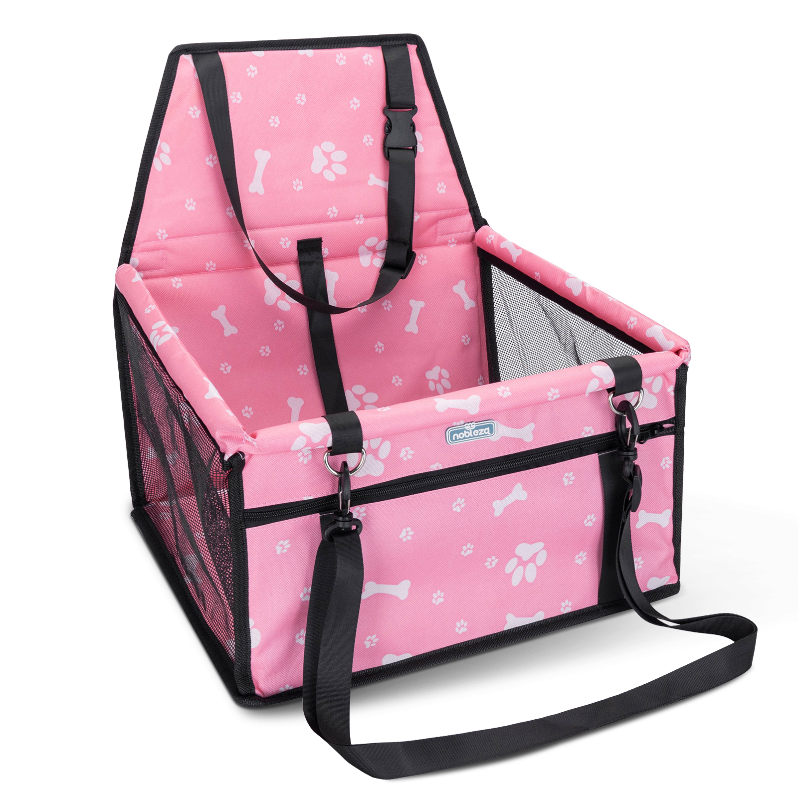 Nobleza - Assento Elevatório para Carro para Cães, Assento de Segurança para Animais de Estimação para Cães e Gatos, Dobrável, Bolsa de Viagem Lavável e Outros Animais de Pequeno Porte com Bolso com Zíper, 40 * 34 * 25 cm, Rosa
