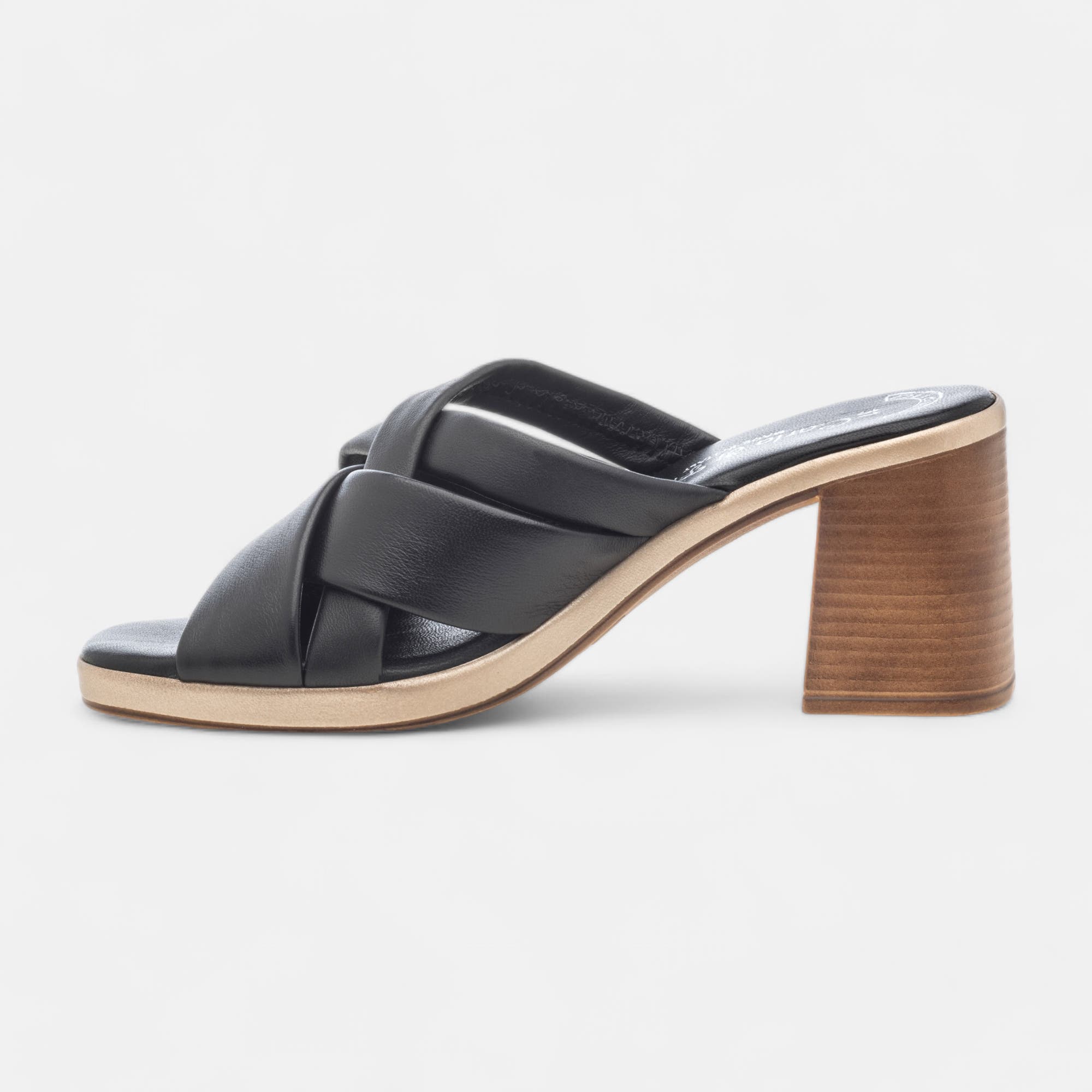 Mules à talon compensé Femme en cuir noir