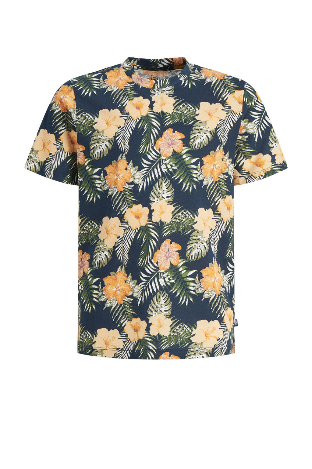 JACK & JONES T-shirt JJCHILL met all over print donkerblauw/geel