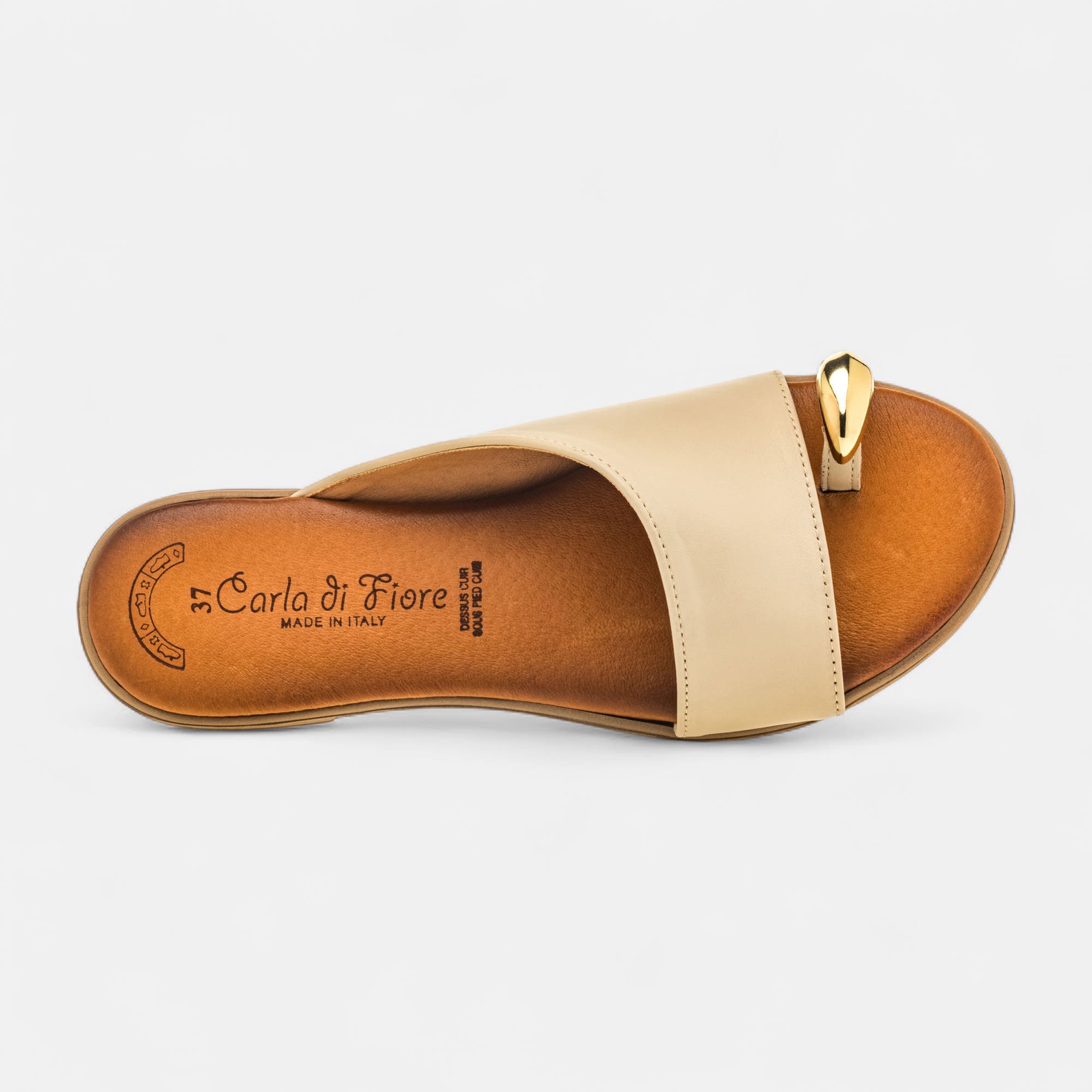 Nu-pieds Femme en cuir beige