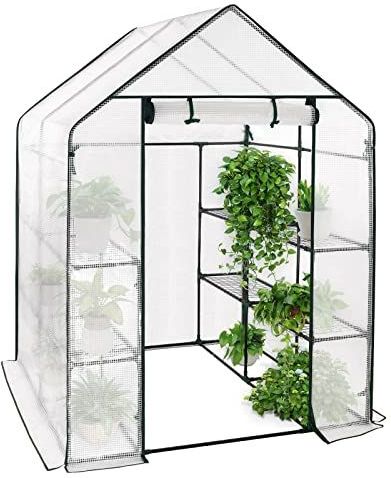 WOLTU Foliekas, broeikas, 143 x 143 x 195 cm, 130 g/m², PE halftransparante tomatenkas met dekzeil, waterdicht, weerbestendig, multifunctionele plantenkas, wit