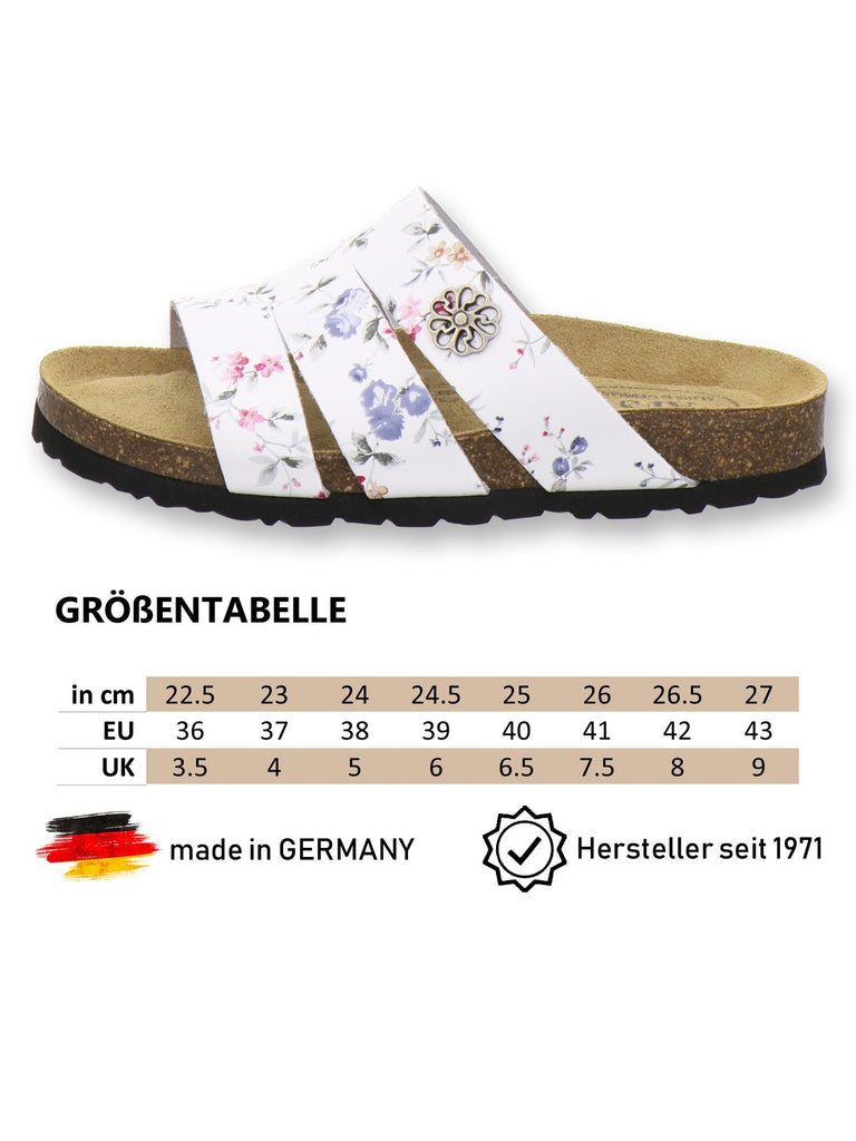 Pantoletten Damen Leder weiss-flower