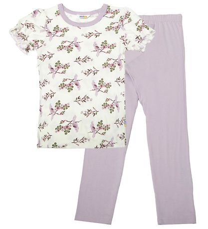 Joha Natt?j - Bambus - Off White/Lilla m. Papeg?je