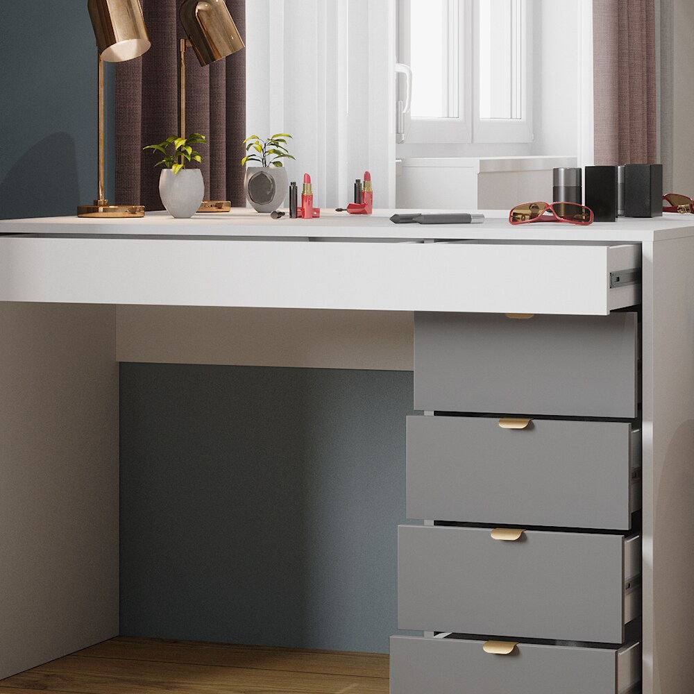 Vicco Schminktisch Elise Weiß Grau 115 x 76 cm modern Frisiertisch Schubladen Spiegel