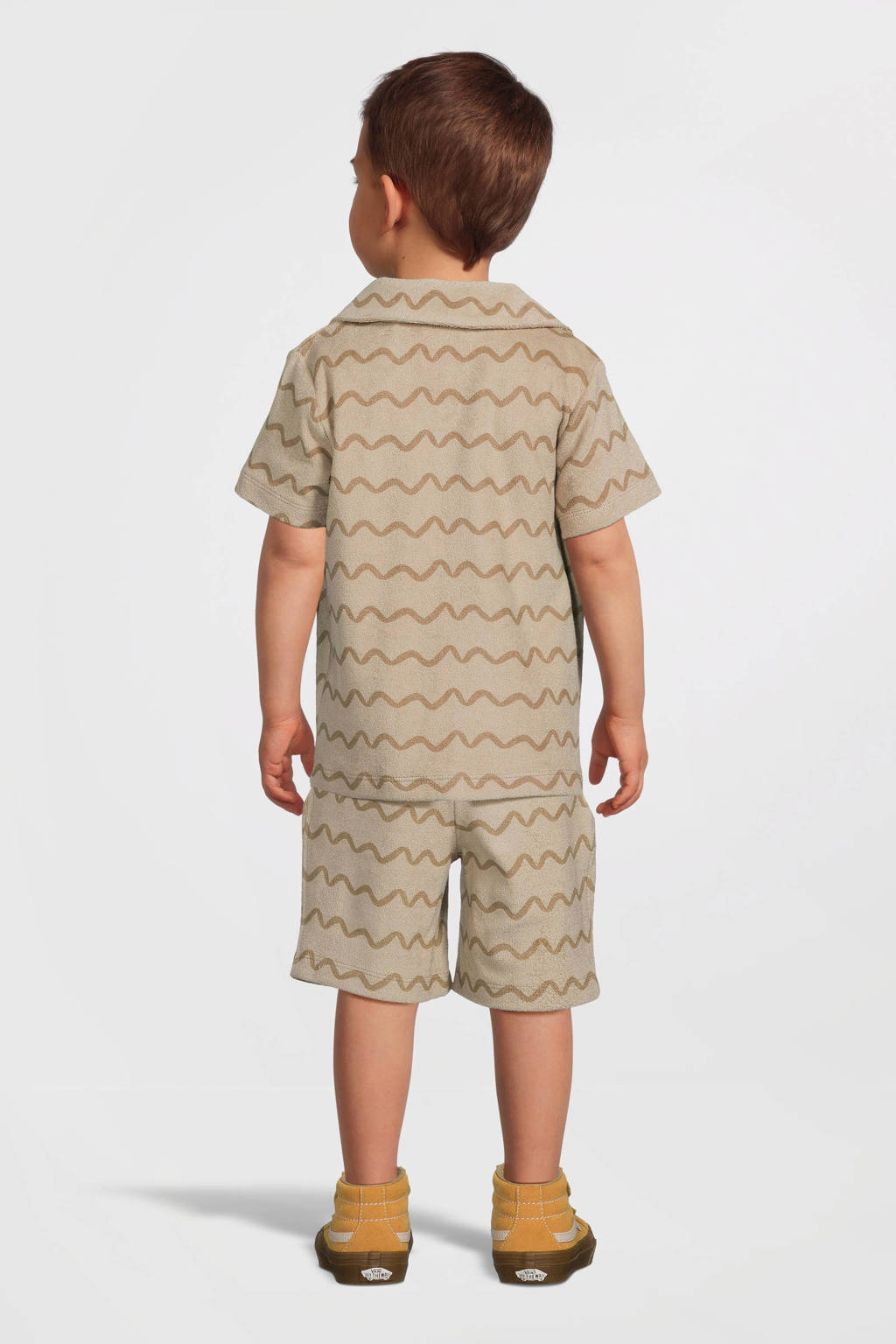 NAME IT badstof overhemd NMMFELO met all over print lichtzand/beige