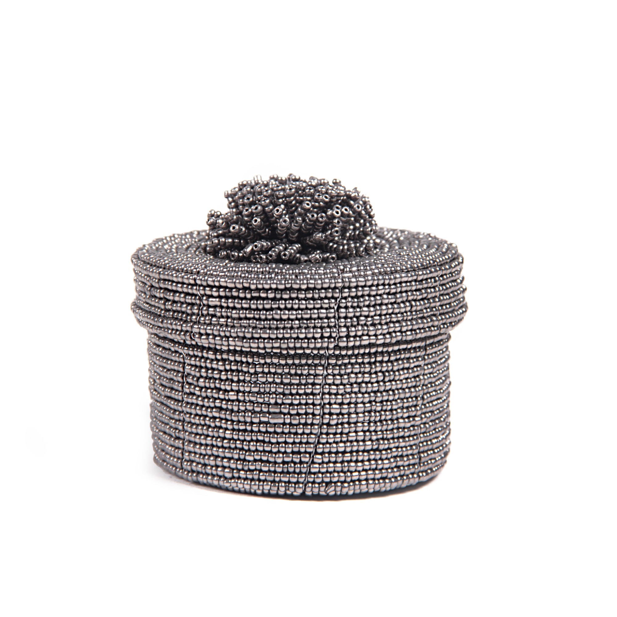 Deckelbehälter aus Glasperlen M, schwarz, weiß, T 10 cm, B 10 cm, H 10 cm von fischer's lagerhaus