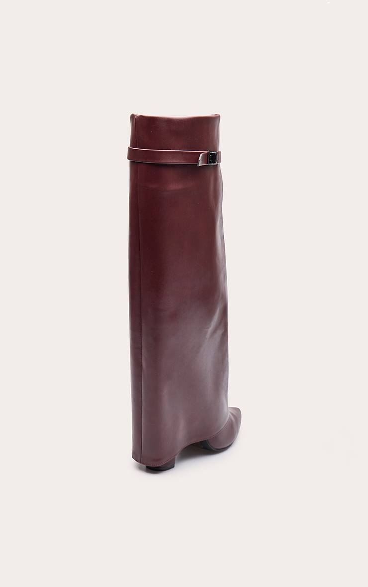Rouge Bordeaux Botte Haute À Talon Bloc Bout Pointu Avec Revers
