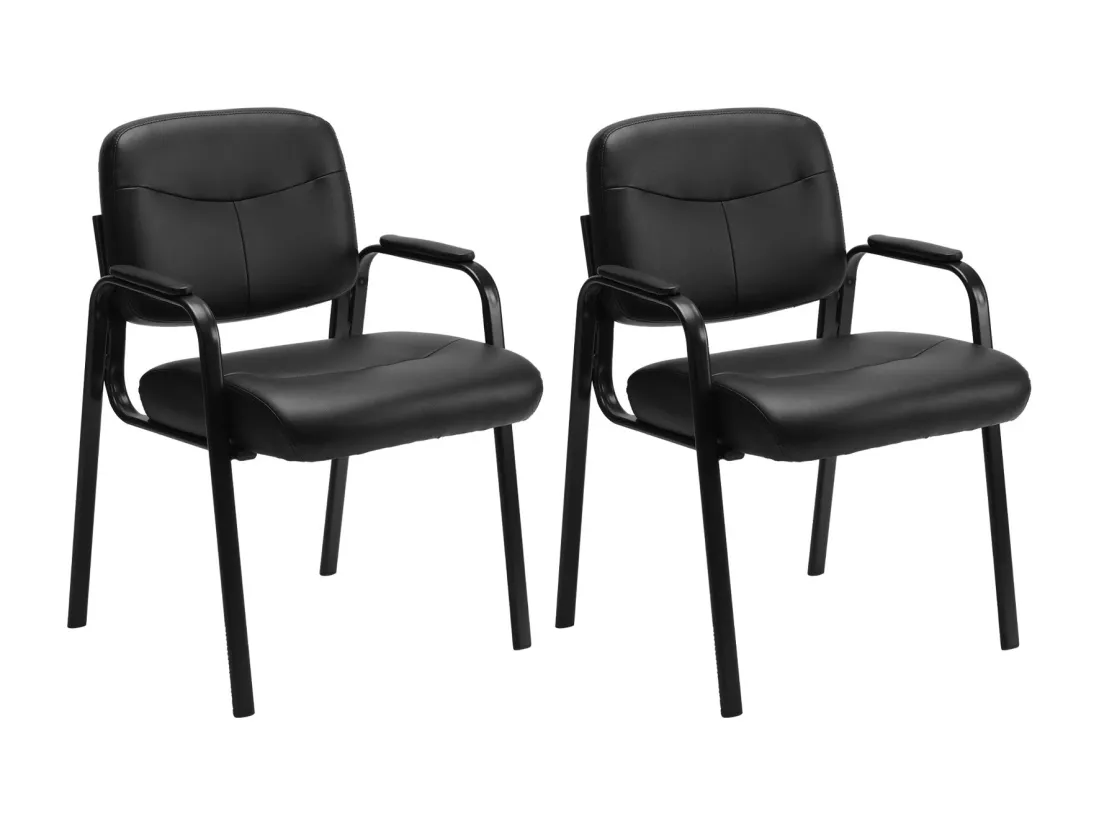 Chaises de salle de conférence,avec accoudoirs rembourrés,chaises de réception,chaises de bureau,cuir,noir,ensemble de 2