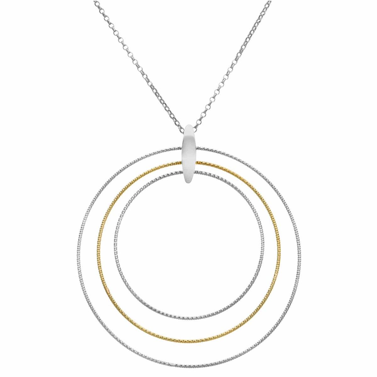 Collier Argent Rhodié Doré Cercles Diamantés