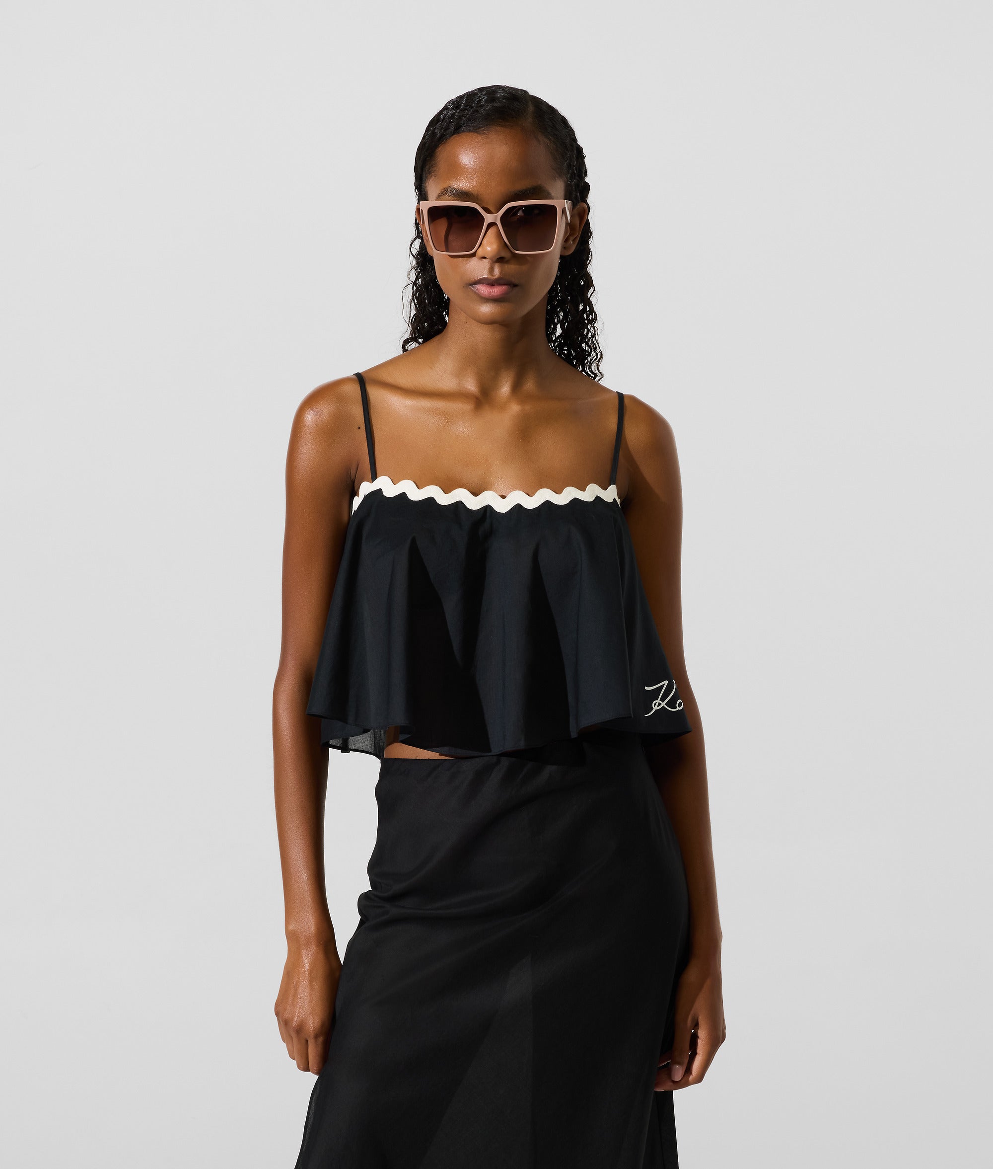 Cropped strandtop met schulprand