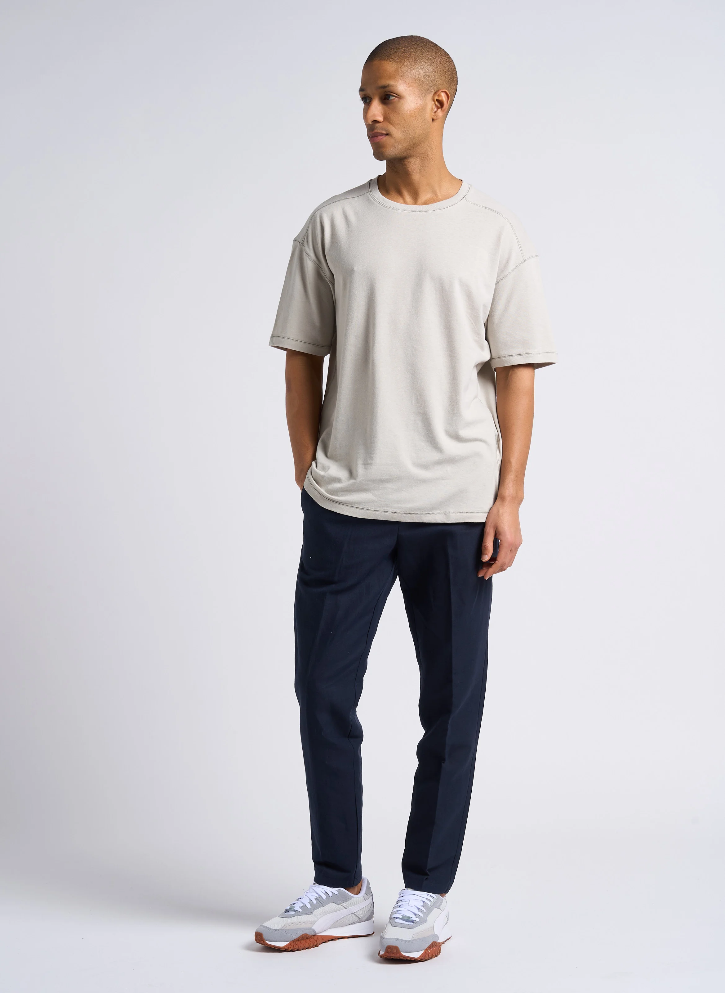 SMITHY - Pantalon slim en coton bio et lin | Bleu