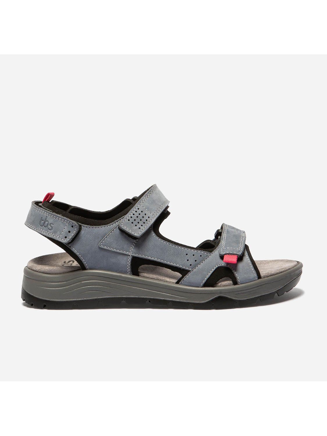 Sandales Femme A Scratch Dessus Cuir Bleu et Gris