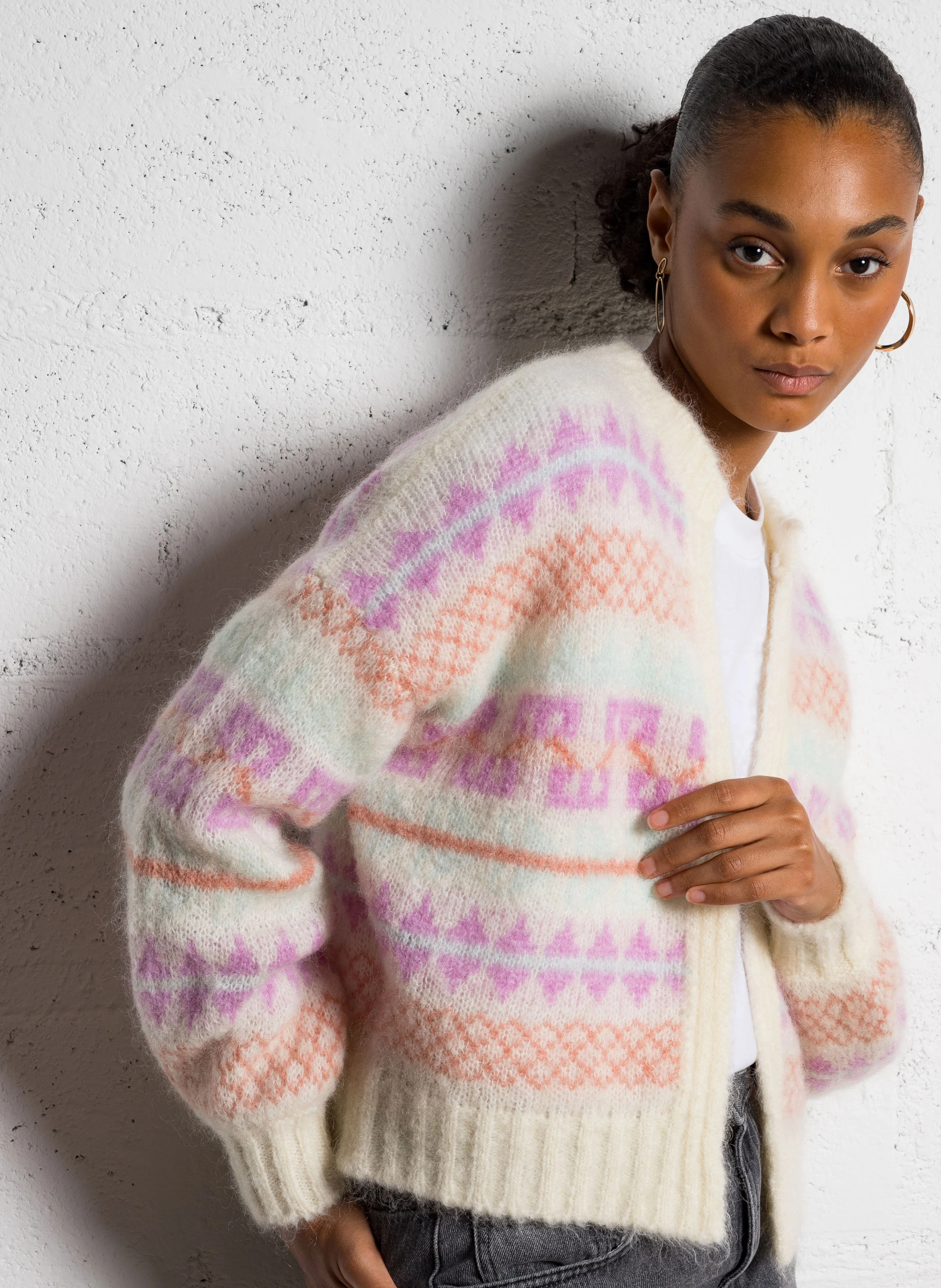 ALBUS - Gilet col rond en jacquard | Multicolore
