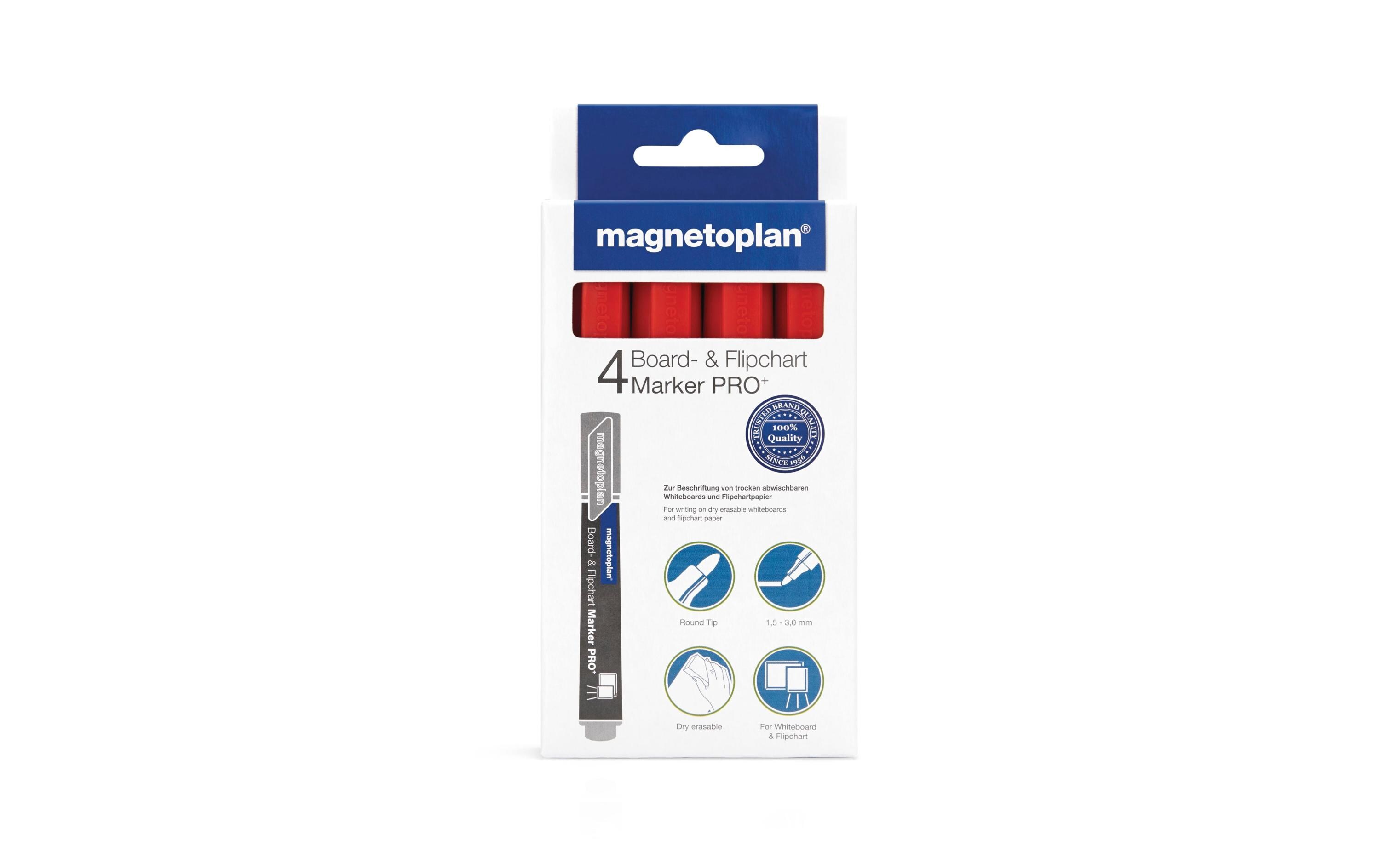 Flipchart-Marker Pro+ Rot, 4 StückMarker für trocken abwischbare Whiteboards, Glasboards und Flipchartpapier