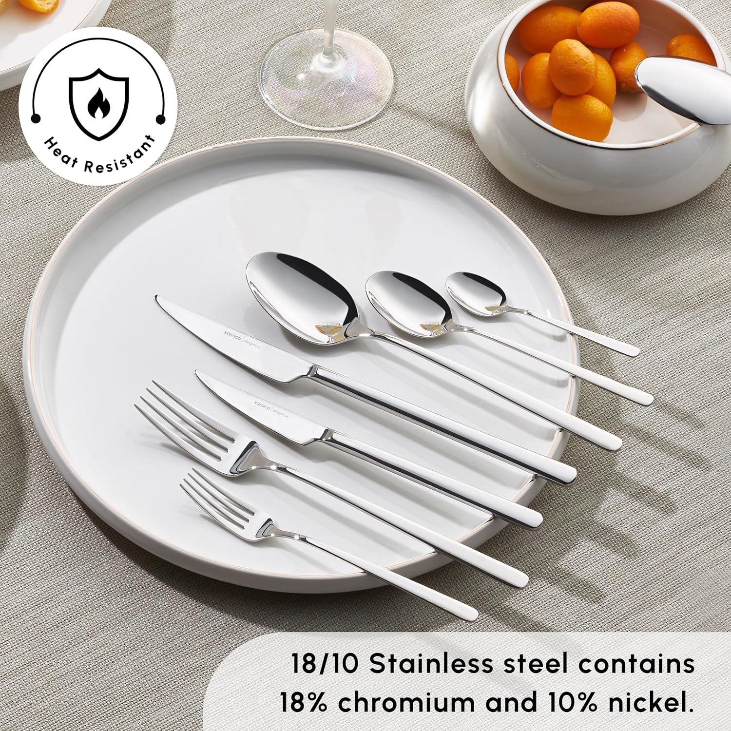 Karaca Flow 84-tlg Edelstahl Besteck Set für 12 Personen, Modern Langlebig, Rostfrei Besteckset, Spülmaschinenfest & Elegantes Besteck (Cutlery Set), Platin