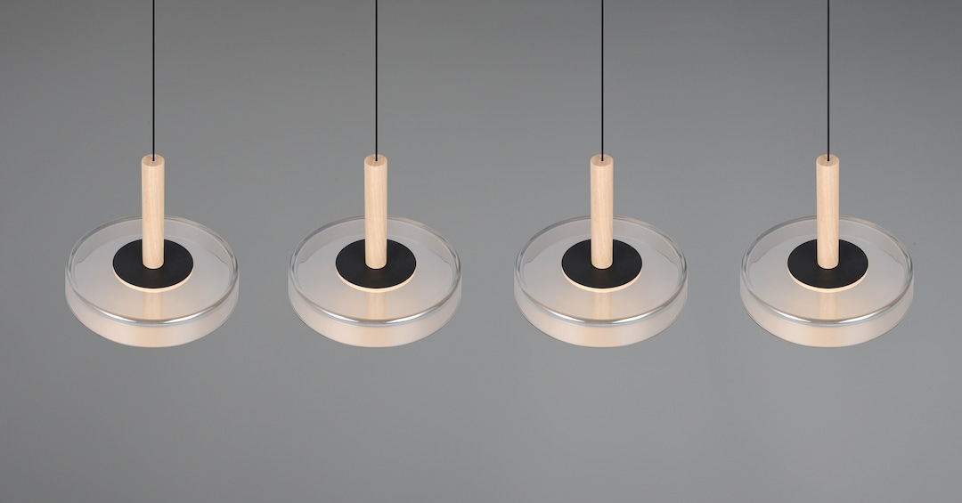 TRIO LED Balkenpendel CELESTE 4-flg schwarz /Rauchglas