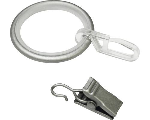 Gordijnring met schuifinzet voor Kira, zilver, Ø 19 mm, 10 stuks.