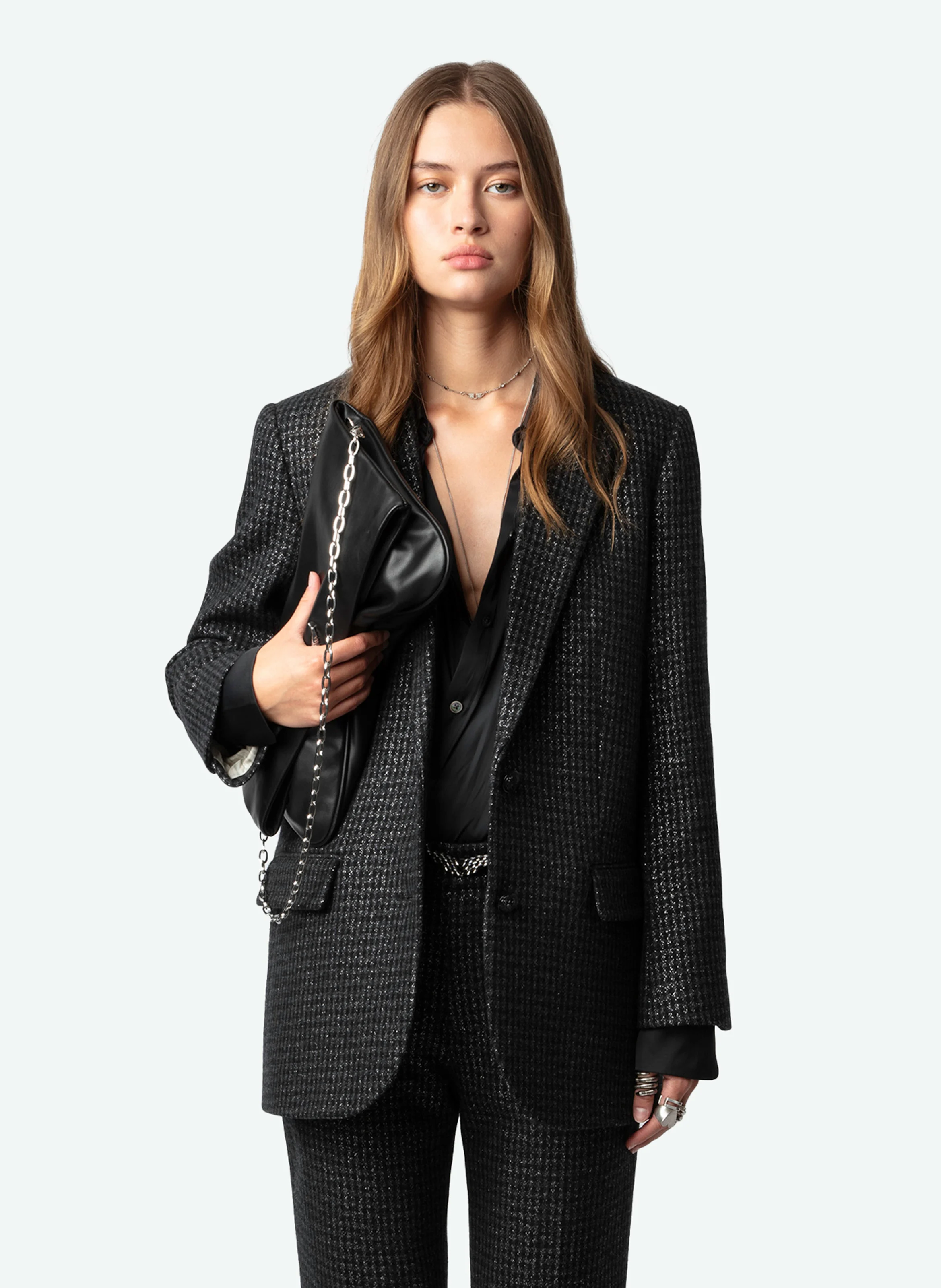 VIVA - Veste tailleur droite en laine recyclée mélangée | Noir