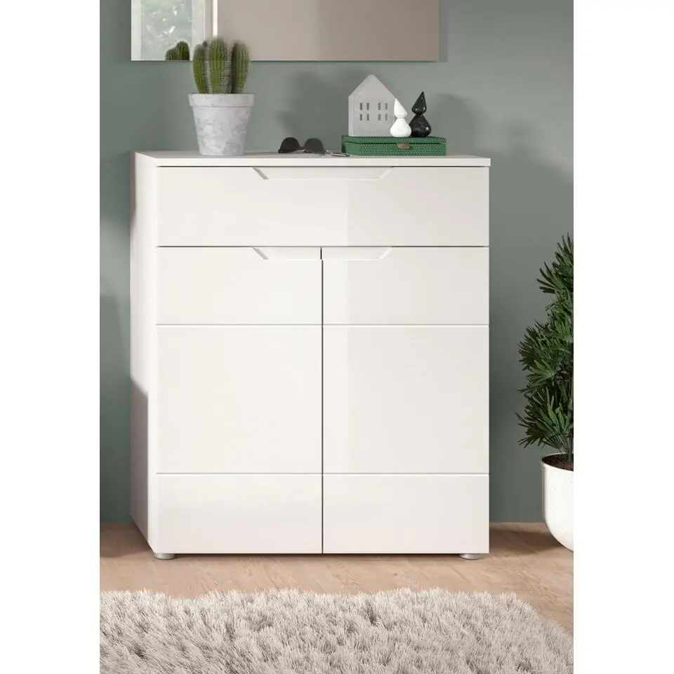 Hioshop Solero schoenenkast 2 deuren- 1 lade wit hoogglans- wit