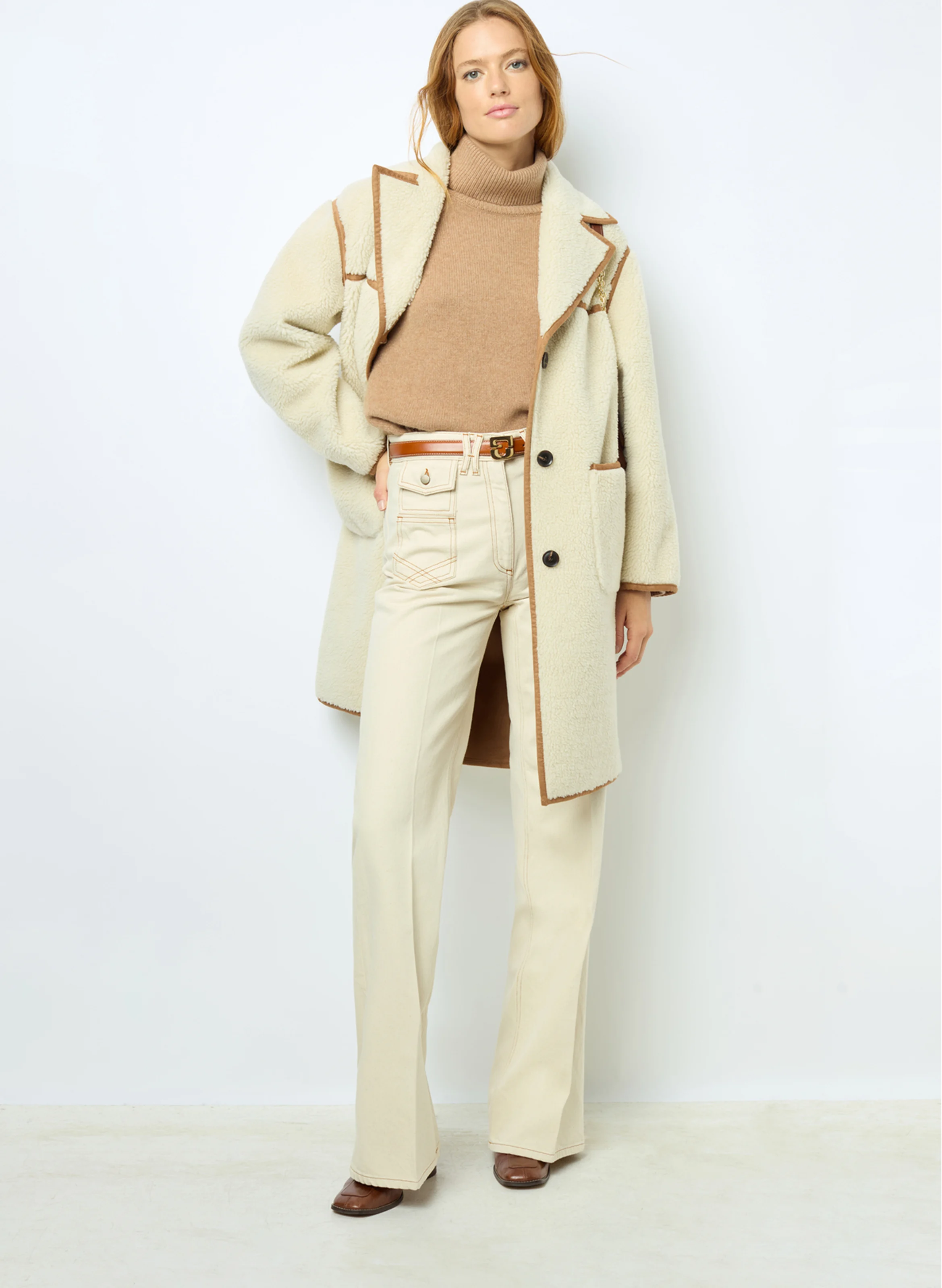 LYSANGE - Manteau droit col tailleur | Beige