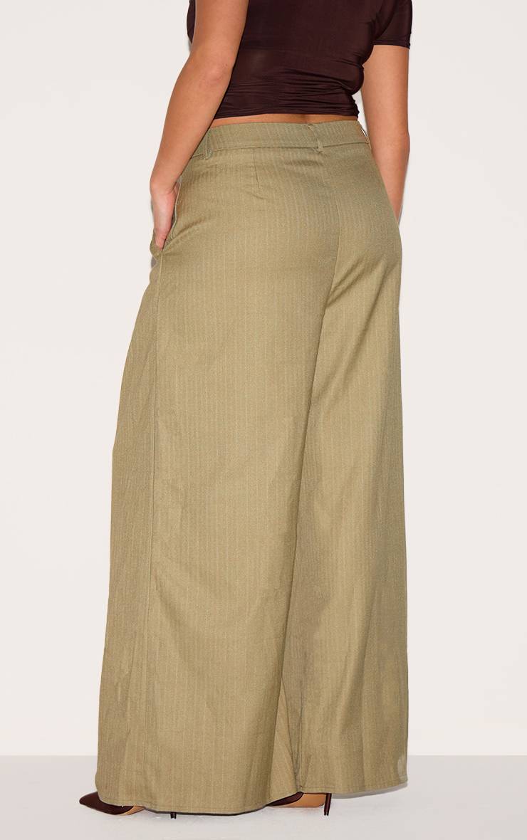 Vert Olive Pantalon Droit Tailleur À Rayures Tennis Tissé Premium Plus