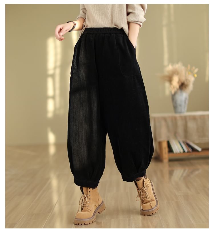 ZIMO - Elastische tailleband met effen corduroy cropped harembroek