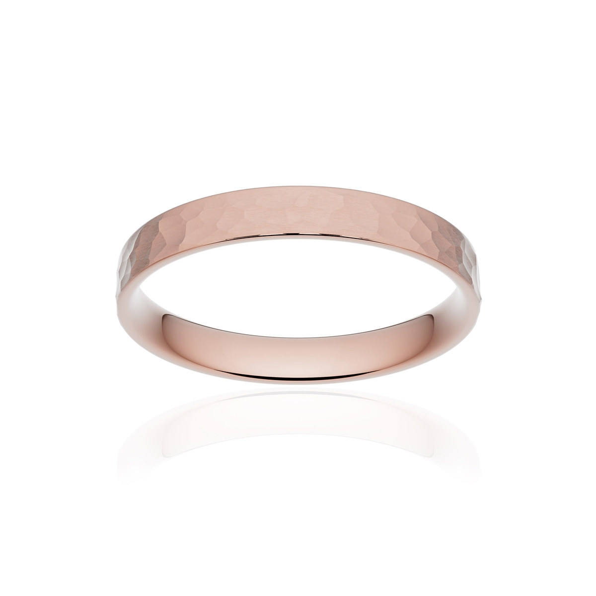 Alliance or 375 rose martelé ruban plat confort 3mm
