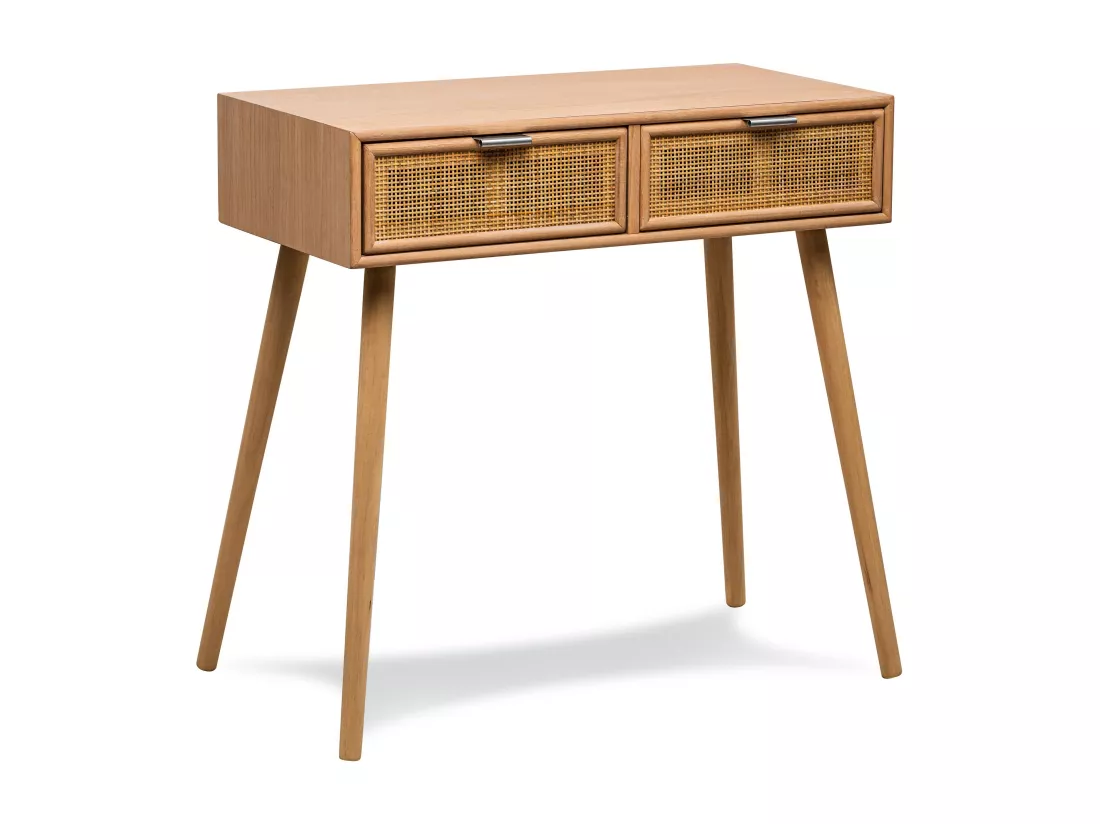 Console 2 tiroirs en bois et rotin naturel