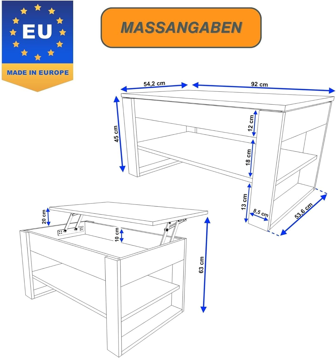 Couchtisch höhenverstellbar mit Stauraum - Couchtische - Wohnzimmertisch klappbar - höhenverstellbarer Coffee Table - Wohnzimmer Tisch Holz Braun