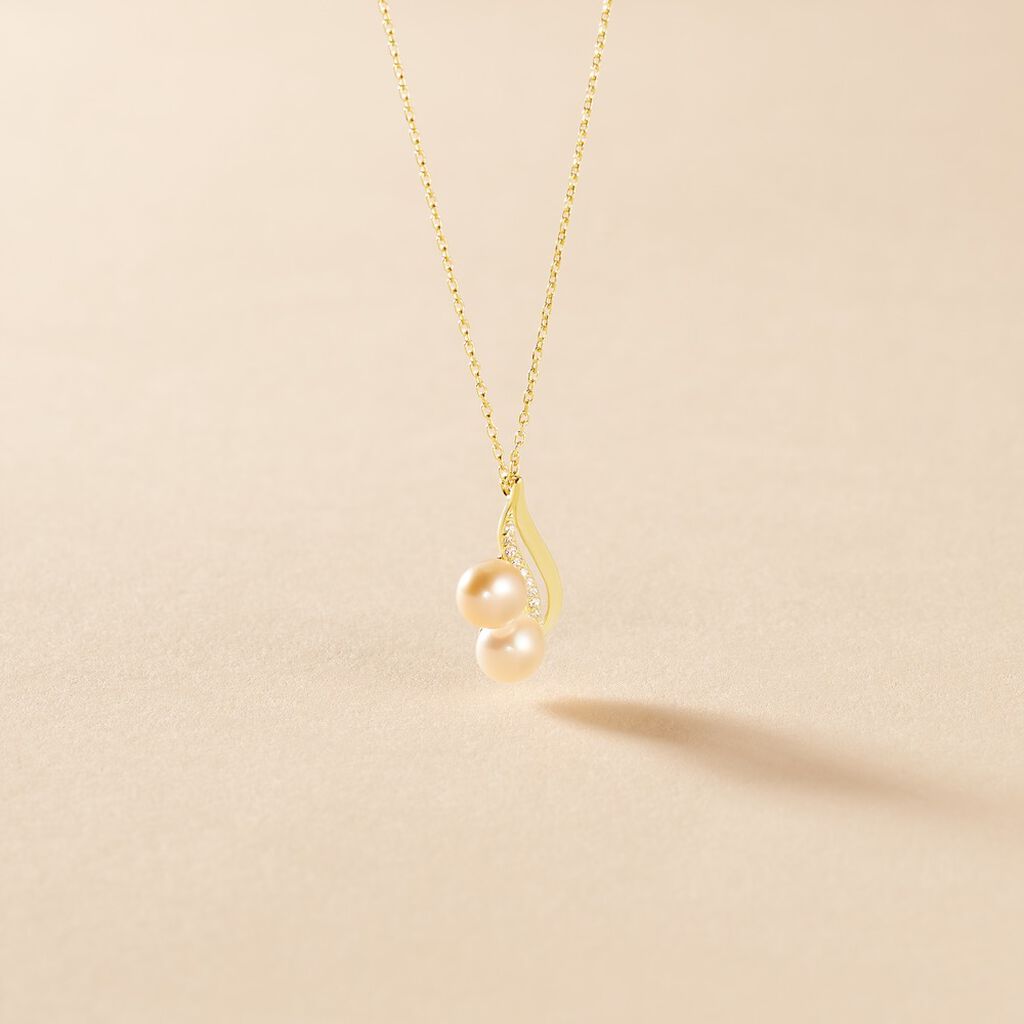 Collier Loeva Or Jaune Perle De Culture Et Oxyde De Zirconium