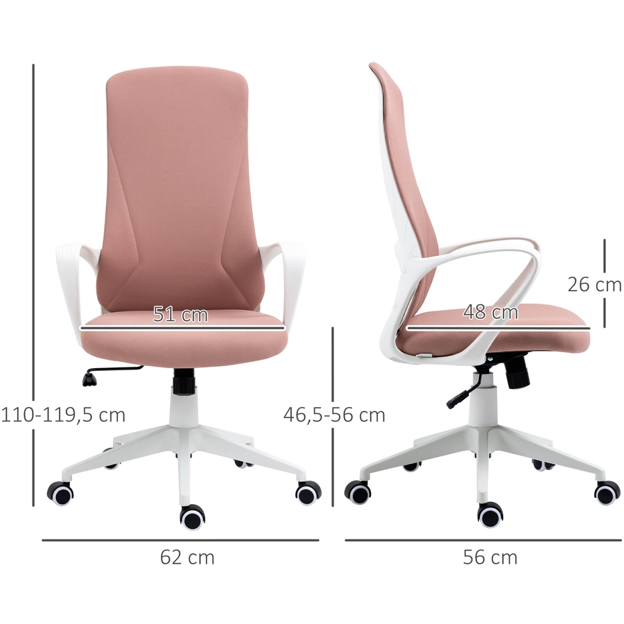 Vinsetto Bürostuhl mit Wippfunktion und geschwungener Rückenlehne rosa