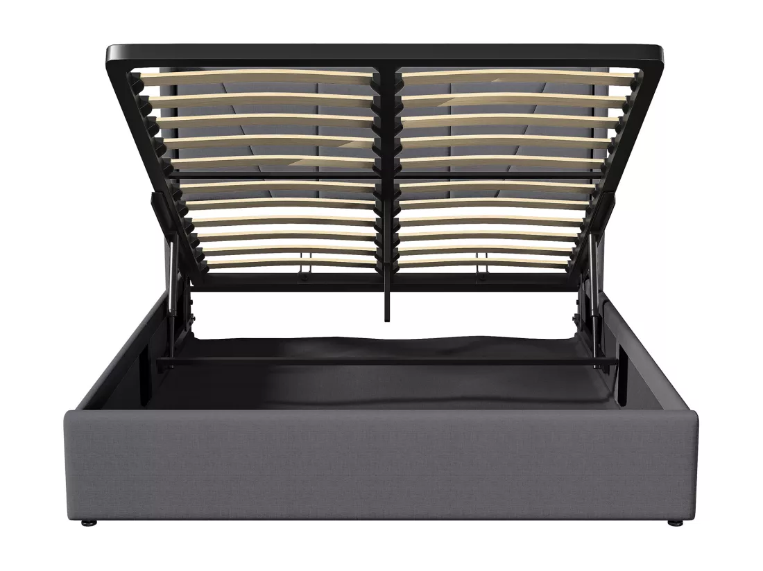 Lit double 160*200cm avec 2USB+1port de type-c+levier pneumatique, Noir, Linen