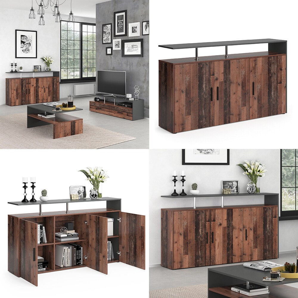 Vicco Sideboard Kommode Highborad Amato 1 Ablage 3 Türen Anthrazit Old Style