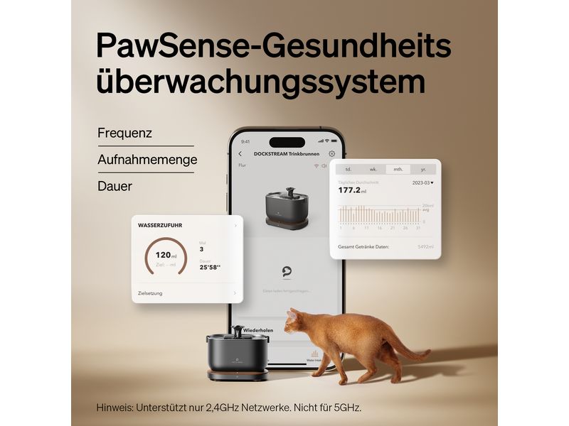 Petlibro Dockstream intelligenter Katzenbrunnen Schwarz Intelligenter Trinkbrunnen mit App-Steuerung für Haustiere