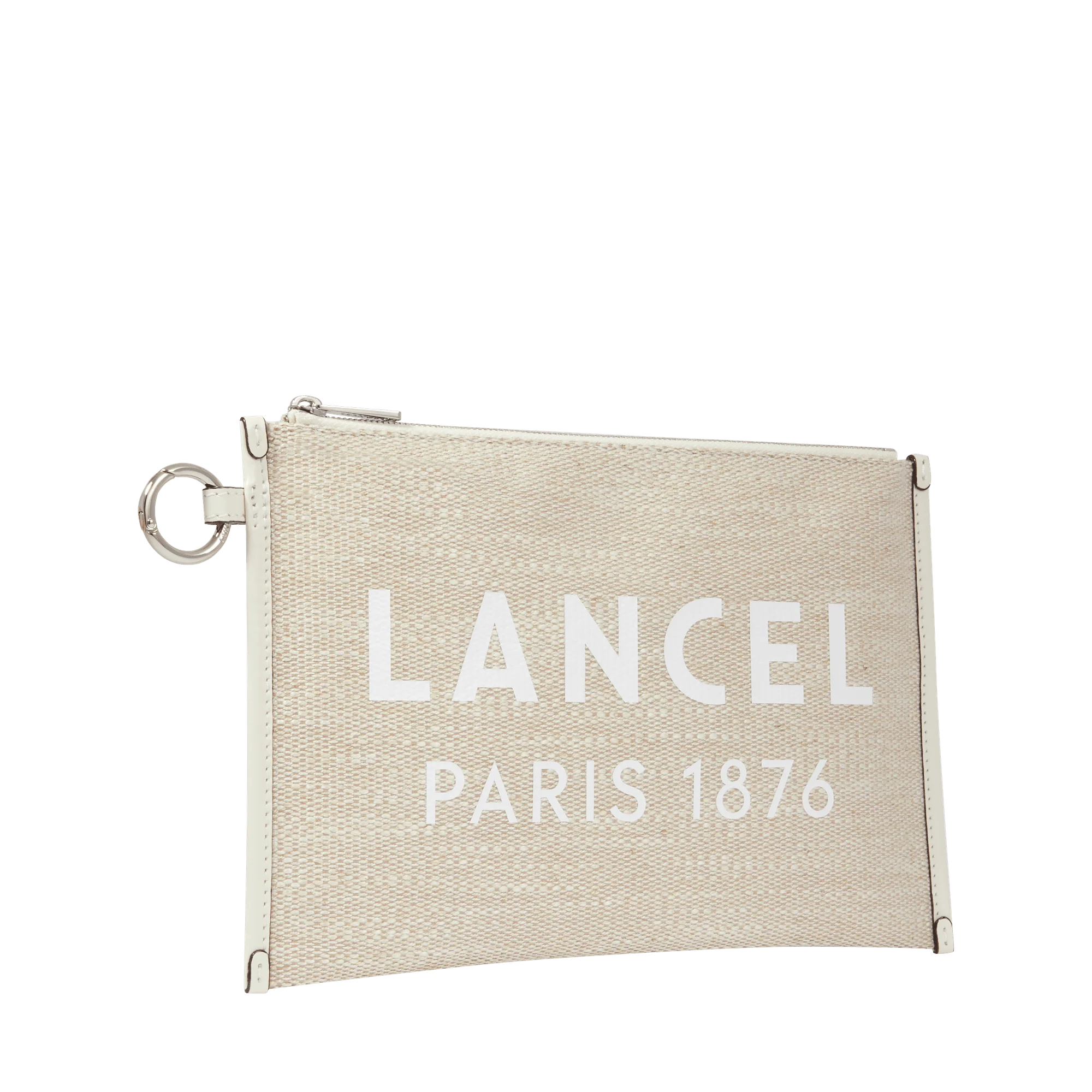 L zipped pouch Summer Tote-Naturel/Blanc
