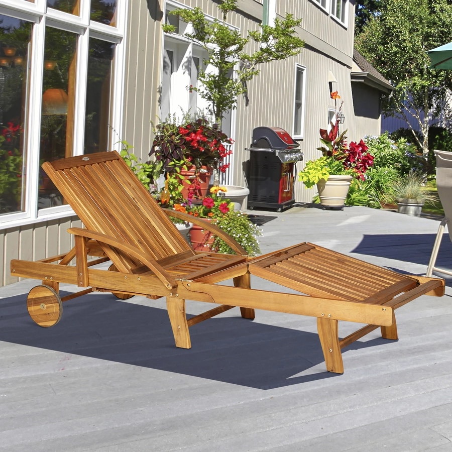 Outsunny Holz-Gartenliege verstellbar natur